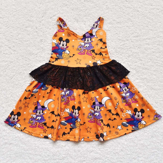 Girl Halloween orange cartoon pattern sleeveless dress GSD0453