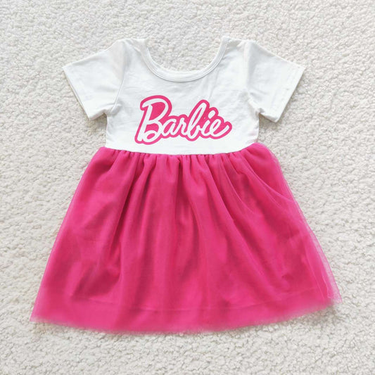 girl letter print pink tulle dress GSD0461