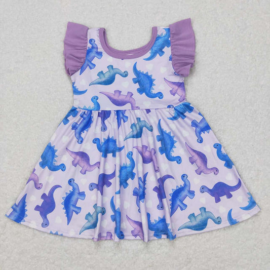 GSD0493 Girls Clothes Purple Dinosaur Summer Dress