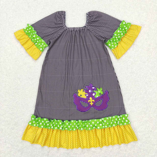 GSD0499 baby girl clothes embroidered mask girl summer mardi gras dress