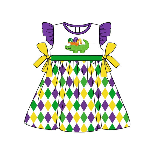 GSD0539 pre-order baby girl clothes mardi gras crocodile girl summer dress