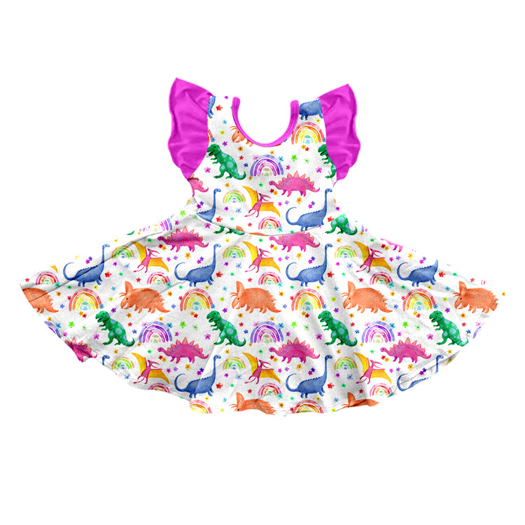 GSD0556 pre-order baby girl  clothes girl rainbow dinosaur summer twirl dress