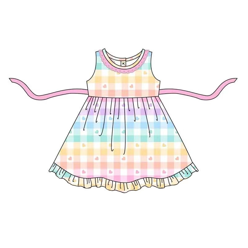 GSD0579 pre-order baby girl  clothes girl colorful plaid summer dress