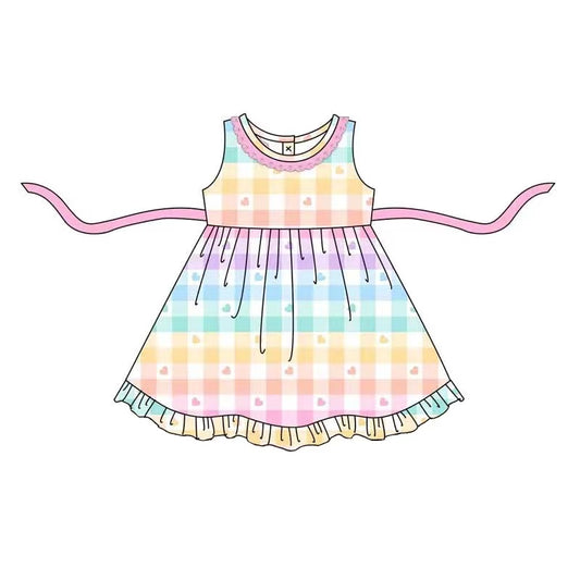 GSD0579 pre-order baby girl  clothes girl colorful plaid summer dress