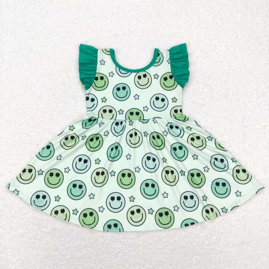 GSD0643 baby girl clothes smiley green lucky girl St. Patrick's Day summer dress