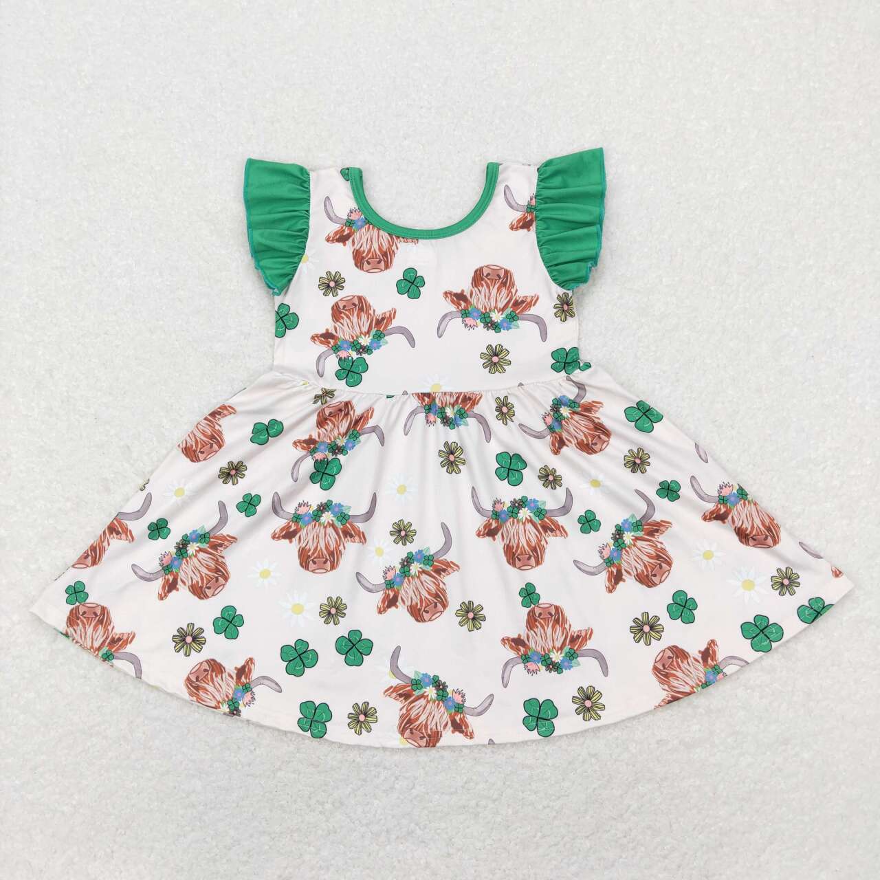 GSD0647 baby girl clothes cow green girl St. Patrick's Day summer dress