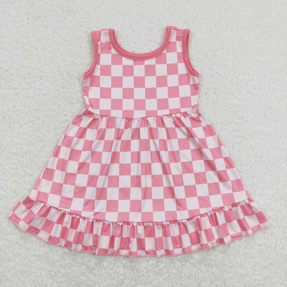 GSD0659 baby girl clothes pink plaid summer dress