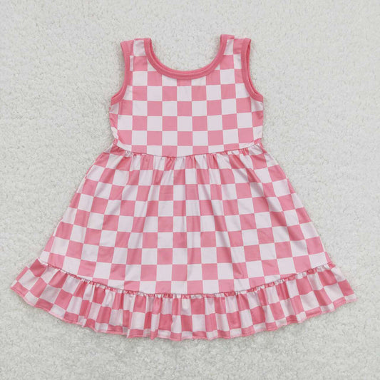 GSD0659 baby girl clothes pink plaid summer dress