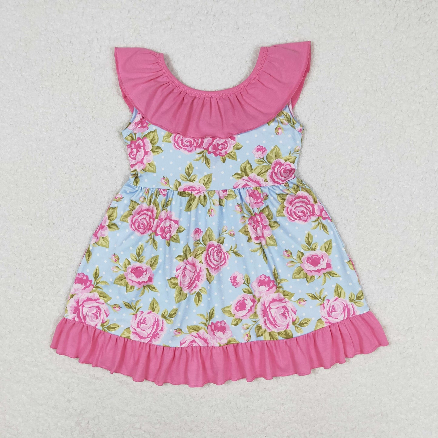 Sibling Baby Girls Flowers Plaid Sleeveless Ruffle Collar Back Bow Knee Length Dresses