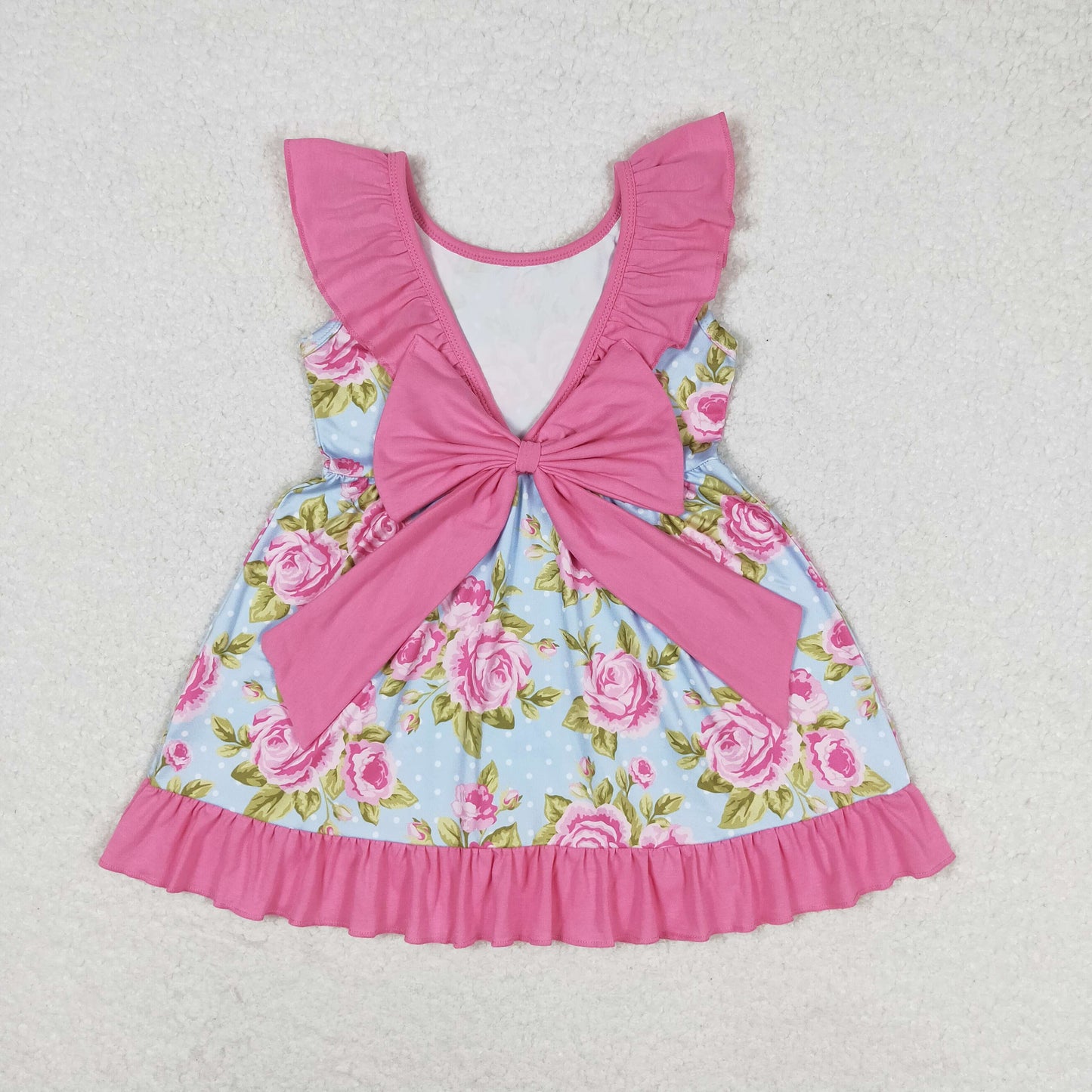 Sibling Baby Girls Flowers Plaid Sleeveless Ruffle Collar Back Bow Knee Length Dresses
