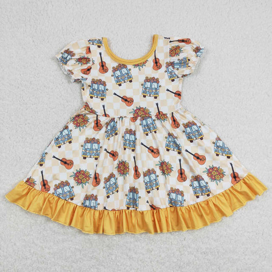 GSD0816 baby girl clothes guitar bus girl summer dress