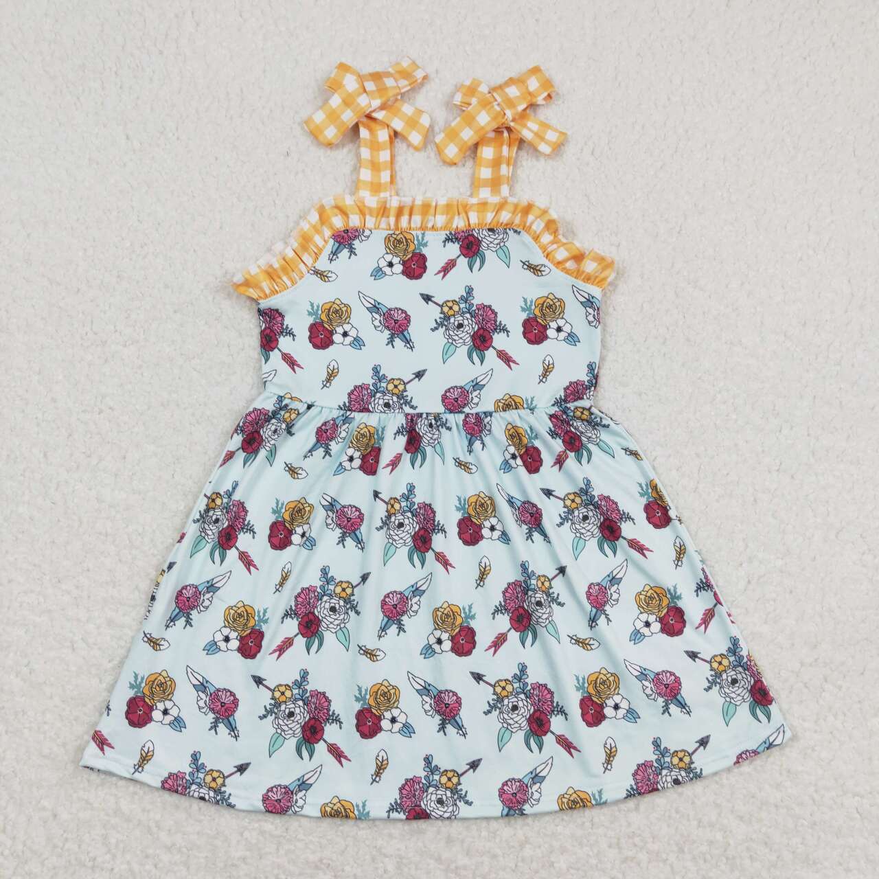 Sibling Baby Girls Straps Leopard Flowers Plaid Ruffle Knee Length Dresses