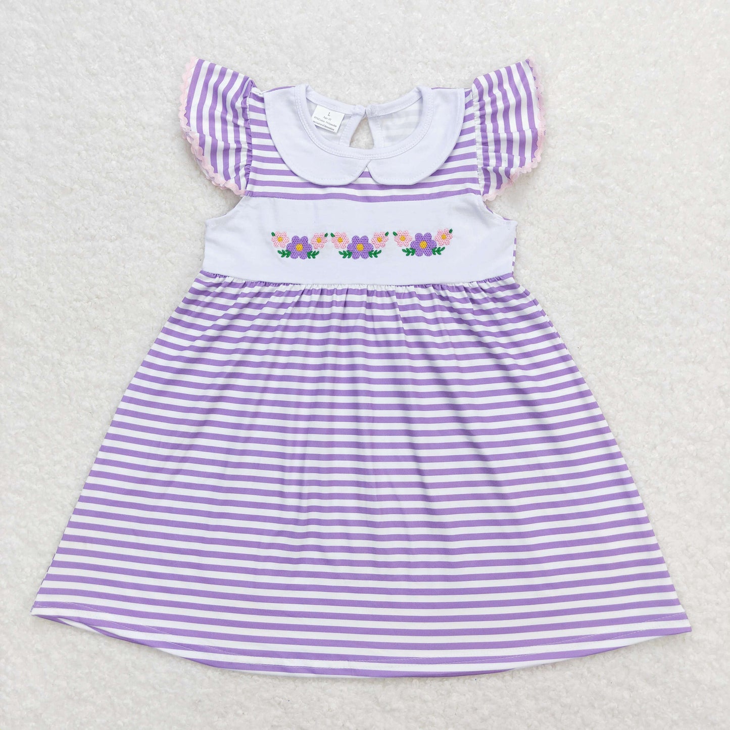 GSD0836 baby girl clothes embroidery purple flowers print girl summer dress