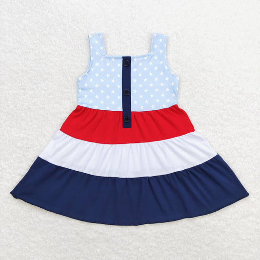 GSD0900 baby girls clothes 4th of July star patriotic summer Stripes dresses