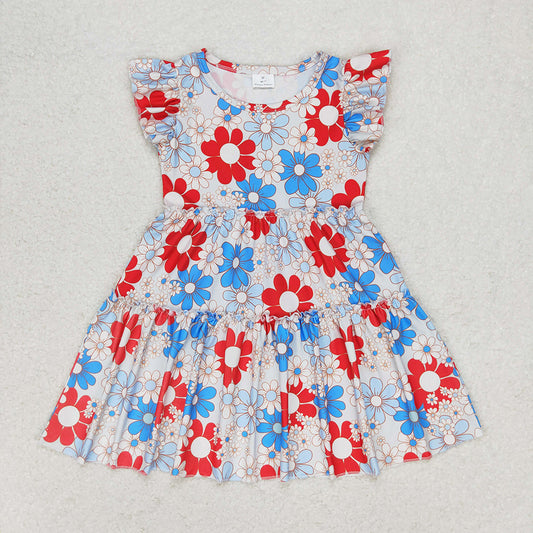GSD0921 baby girls clothes 4th of July star patriotic summer flowers dresses