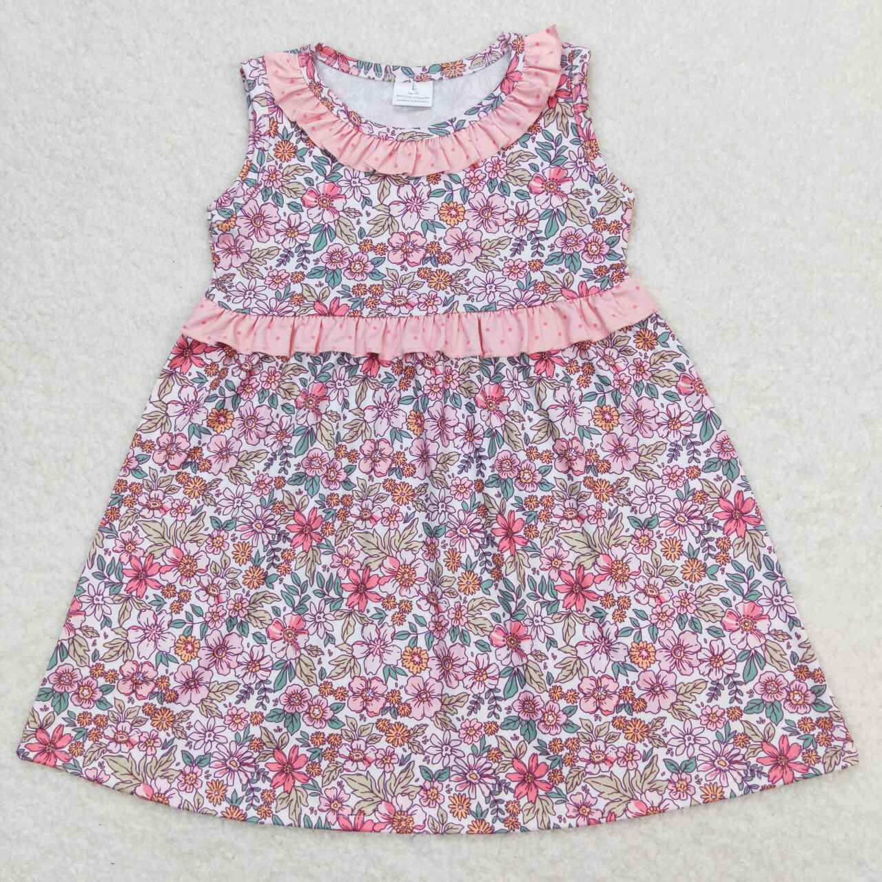 Sibling Baby Girls Sleeveless Flowers Pockets Ruffle Knee Length Dresses