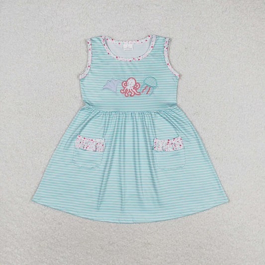 GSD0963  toddler girl clothes embroidery sea animals summer dresses