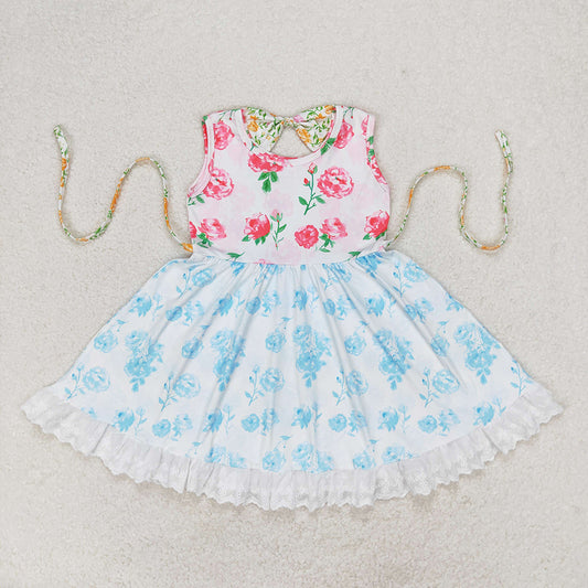GSD0987 baby girl clothes pink blue flowers ruffles summer dresses