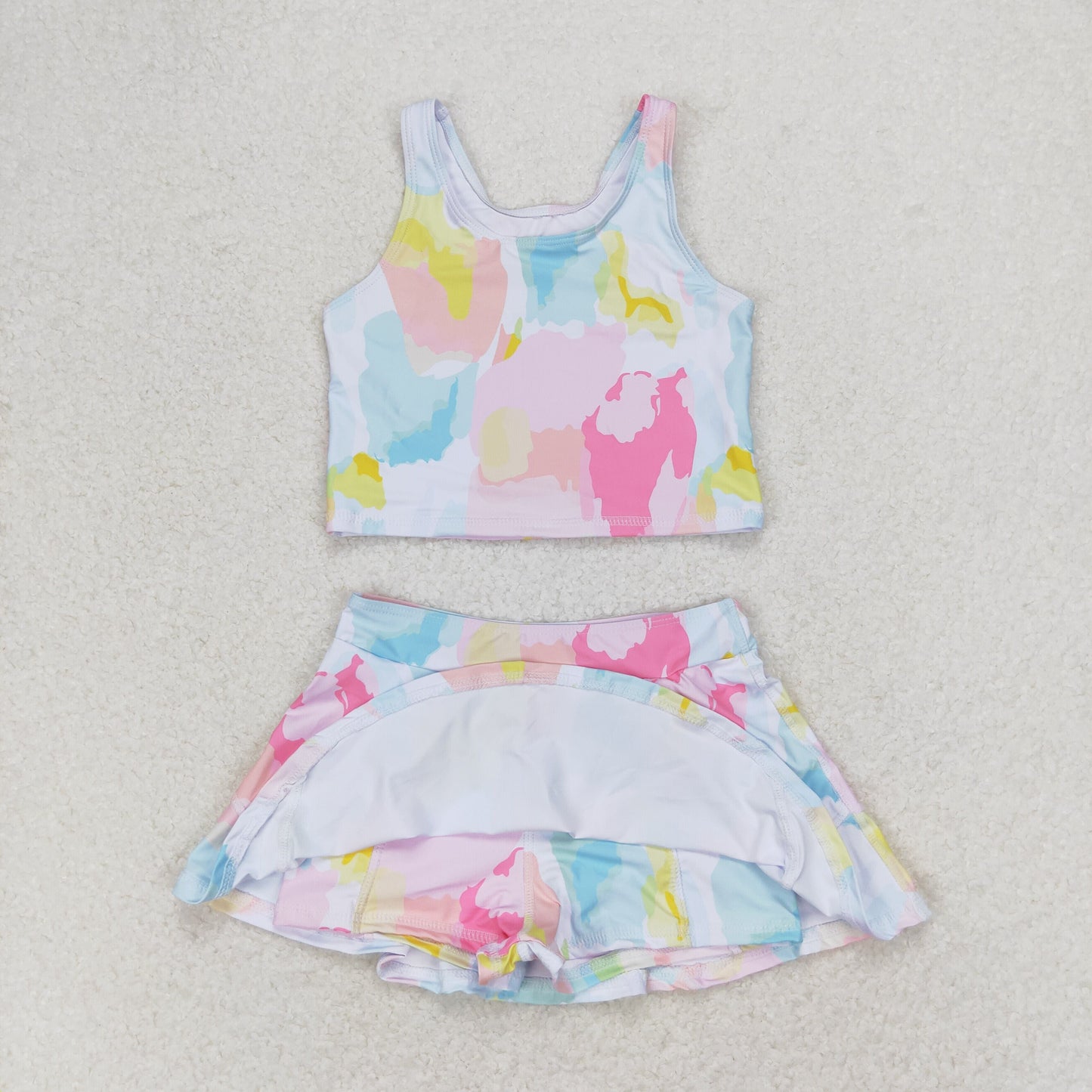 Sibling Baby Girls Colorful Tie Dye Floral Top Short Skirts Active Wear Summer Clothes Sets
