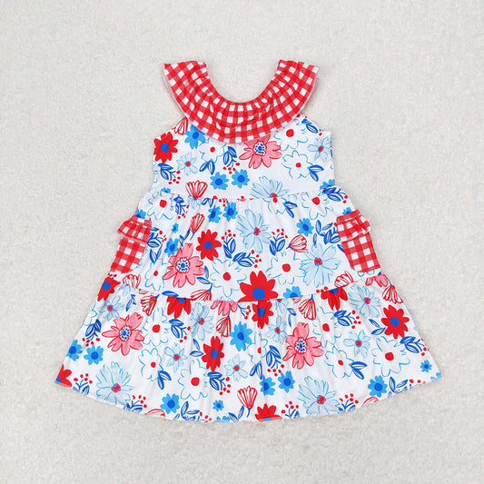 GSD1013 baby girls clothes 4th of July star patriotic summer flowers pockets dresses