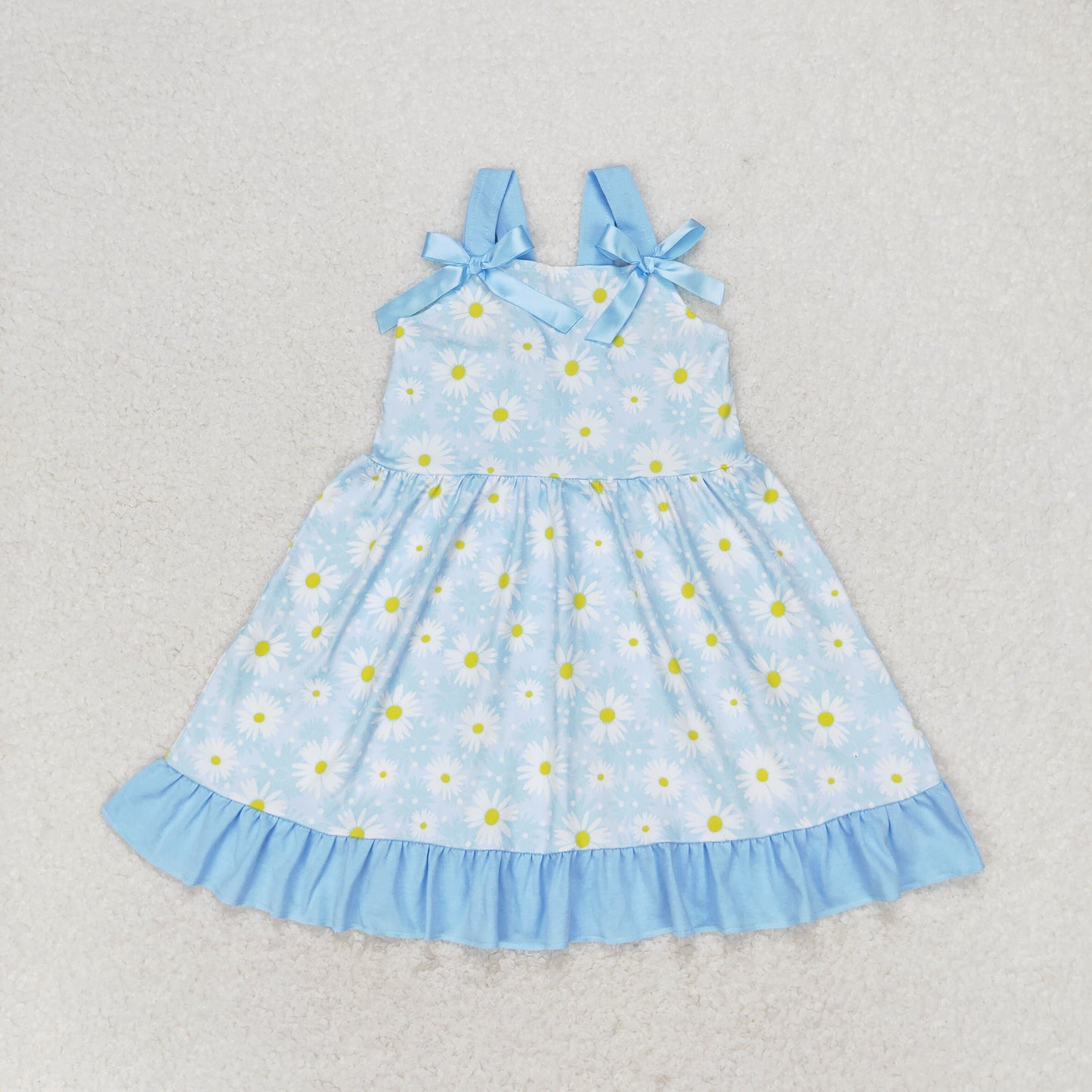 Sibling Baby Girls Bows Strap Button Pockets Floral Plaid Ruffle Knee Length Dresses