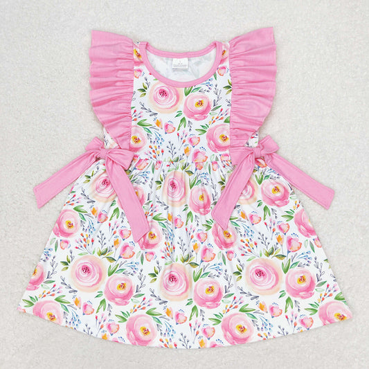 GSD1070 toddler clothes baby girl pink flowers bows summer dresses