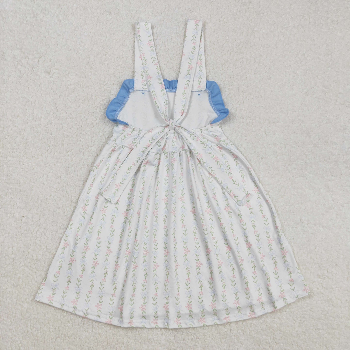 Sibling Baby Girls Bows Strap Button Pockets Floral Plaid Ruffle Knee Length Dresses