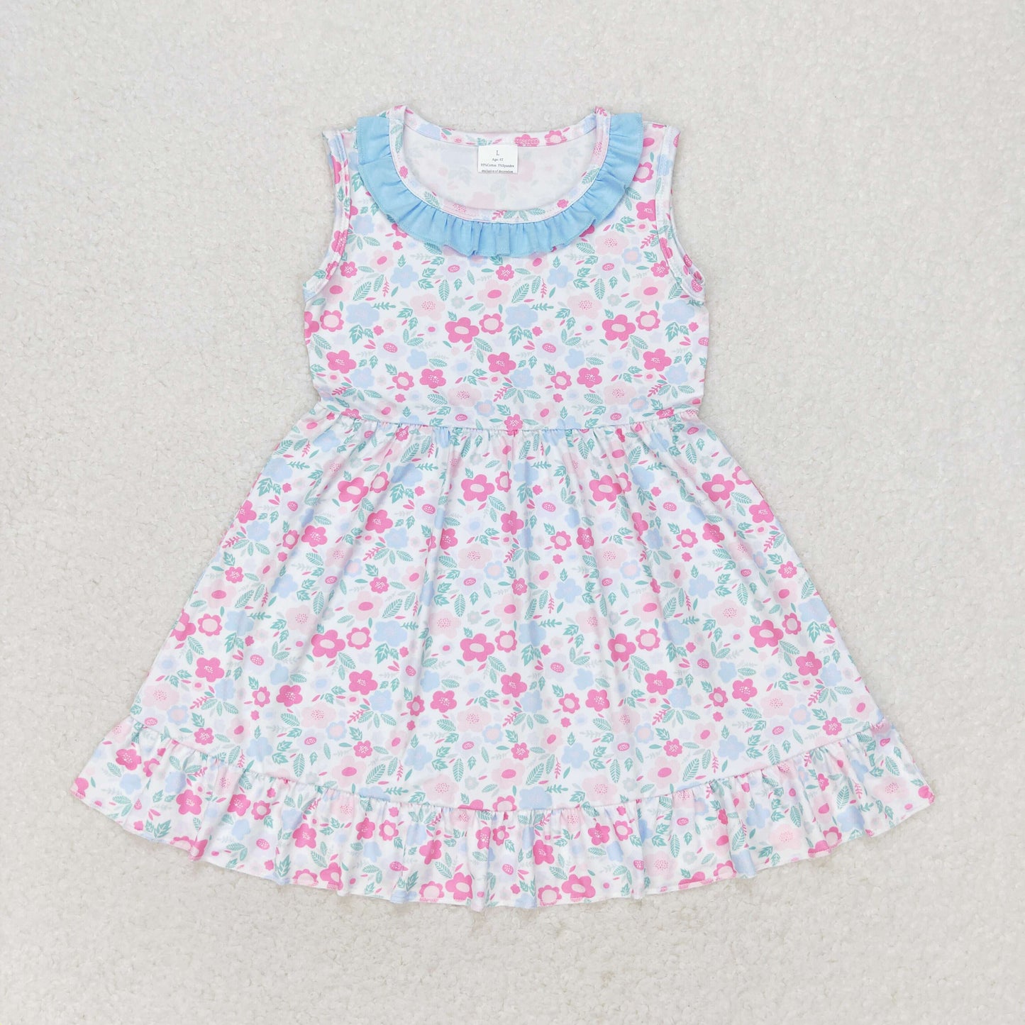 Sibling Baby Girls Sleeveless Flowers Pockets Ruffle Knee Length Dresses