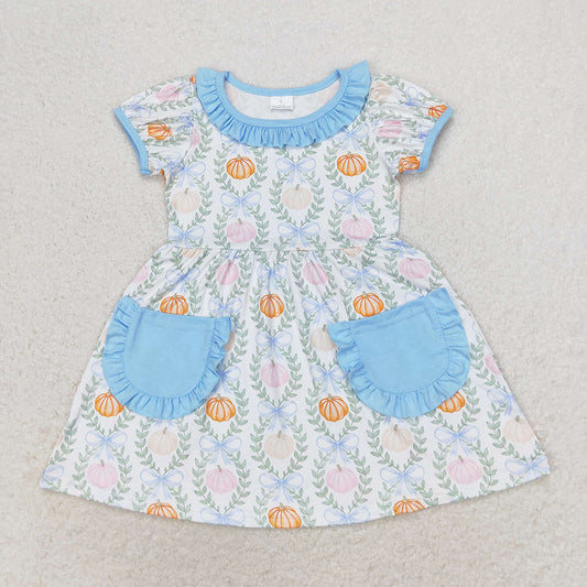 GSD1269 Baby girls pumpkins bows pockets knee length dresses
