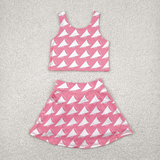 GSD1467 Baby Girls Pink Cheer Crop Top Skorts Skirts Outfits Active Sets