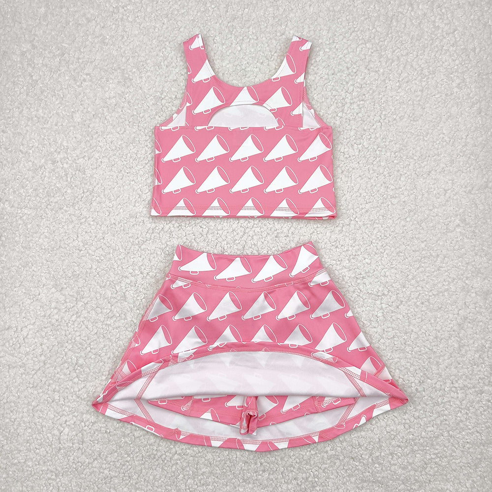GSD1467 Baby Girls Pink Cheer Crop Top Skorts Skirts Outfits Active Sets