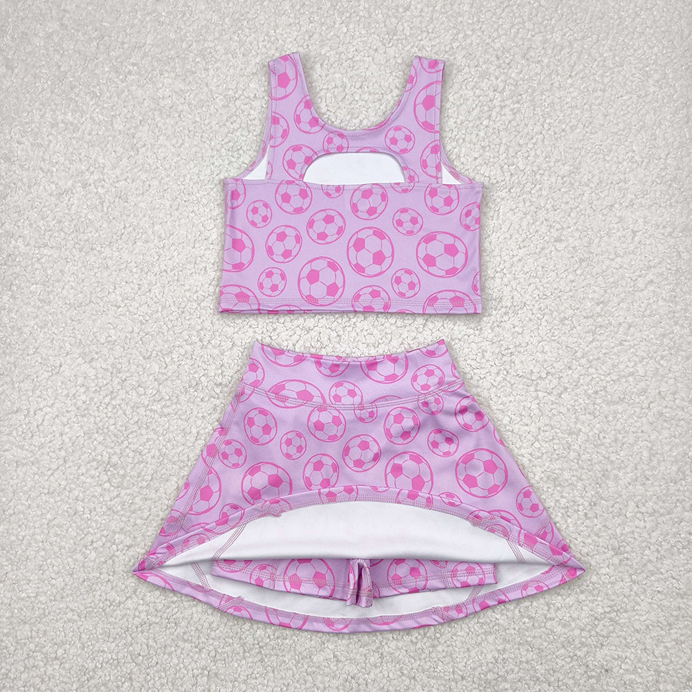 GSD1468 Baby Girls Pink Soccer Cheer Crop Top Skorts Skirts Outfits Active Sets