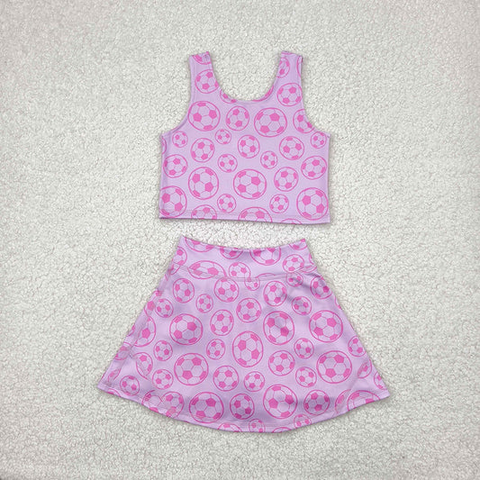 GSD1468 Baby Girls Pink Soccer Cheer Crop Top Skorts Skirts Outfits Active Sets