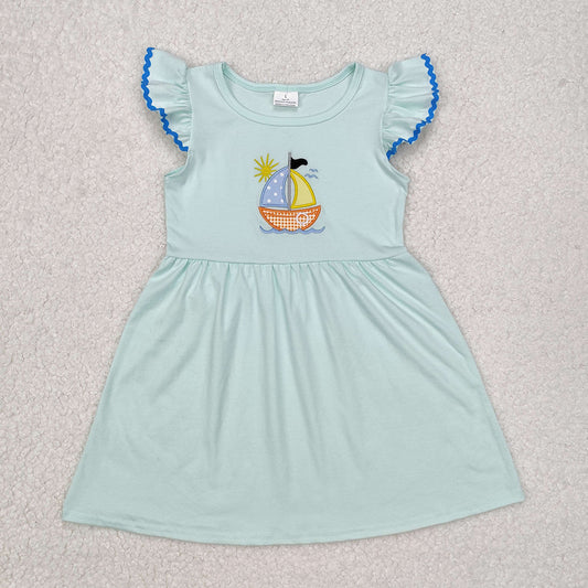 GSD1539  toddler girl clothes embroidery sailboat summer dresses
