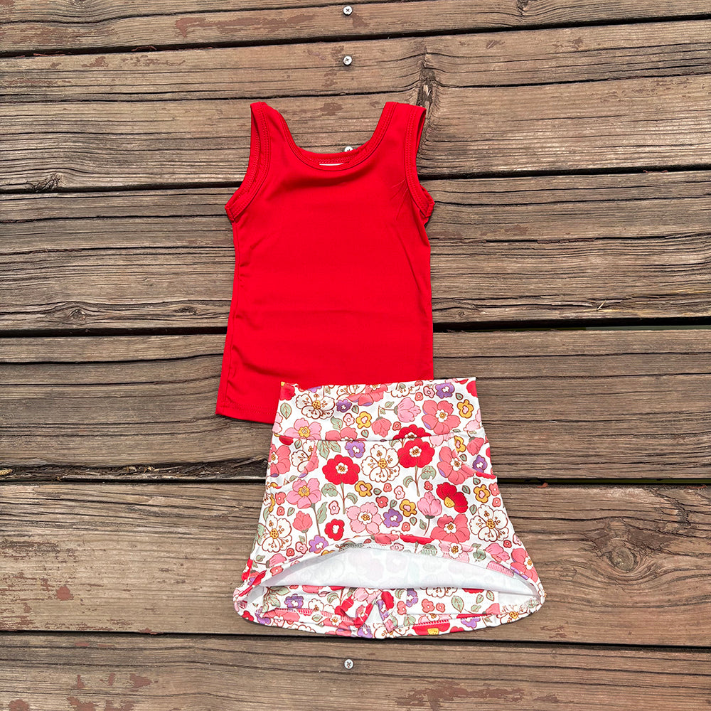 GSD1598  toddler girl clothes red summer flowers yoga outfits