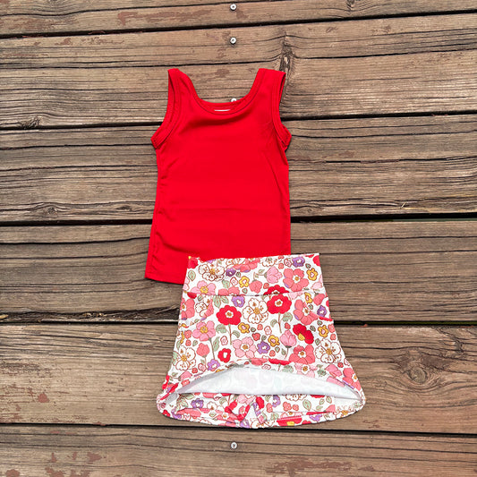 GSD1598  toddler girl clothes red summer flowers yoga outfits