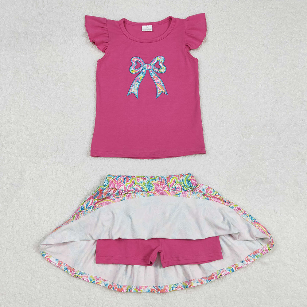 Sibling Embroidery Baby Girls Navy Bow Shirts Shorts Skirt Clothes Sets