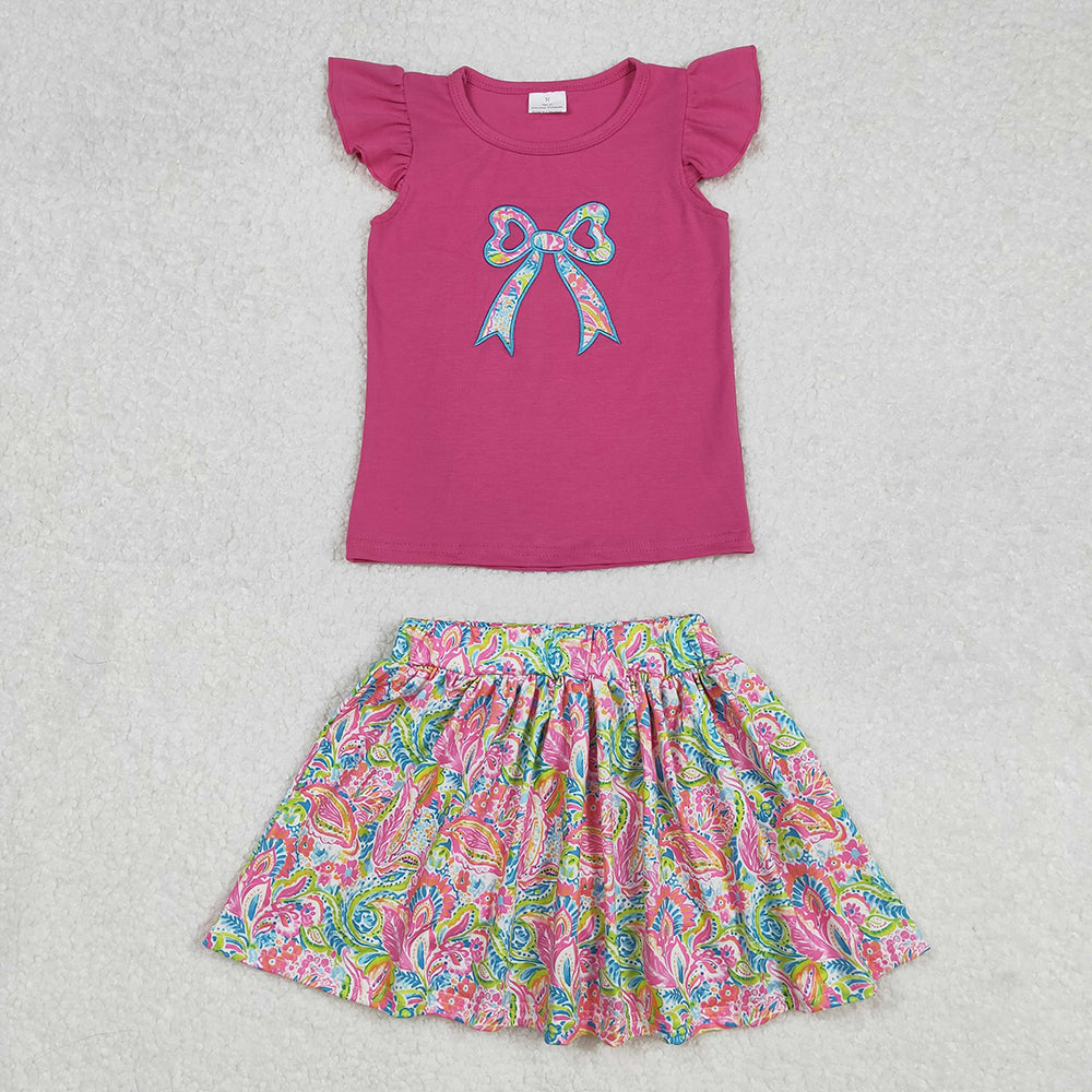 Sibling Embroidery Baby Girls Navy Bow Shirts Shorts Skirt Clothes Sets