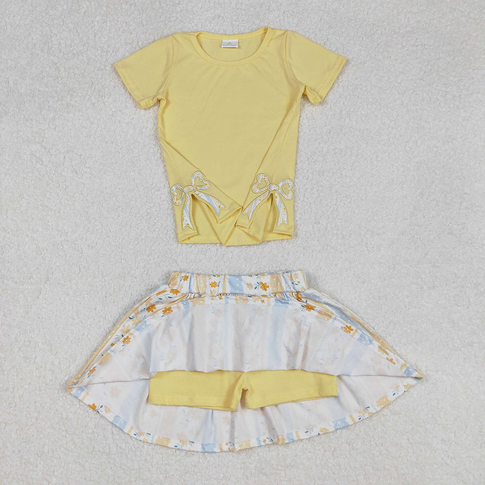 Sibling Embroidery Baby Girls  Bow Top Flowers Skort Skirts Outfits