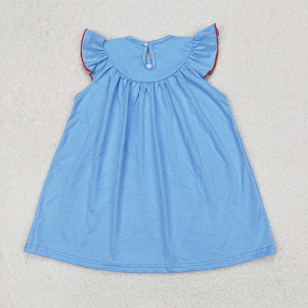 GSD1818 Girls Blue Sailboats Smocked Embroidery Flutter Sleeve Dresses