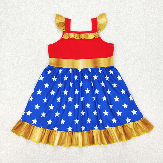 GSD1877 toddler clothes blue dots princess baby girl summer dresses