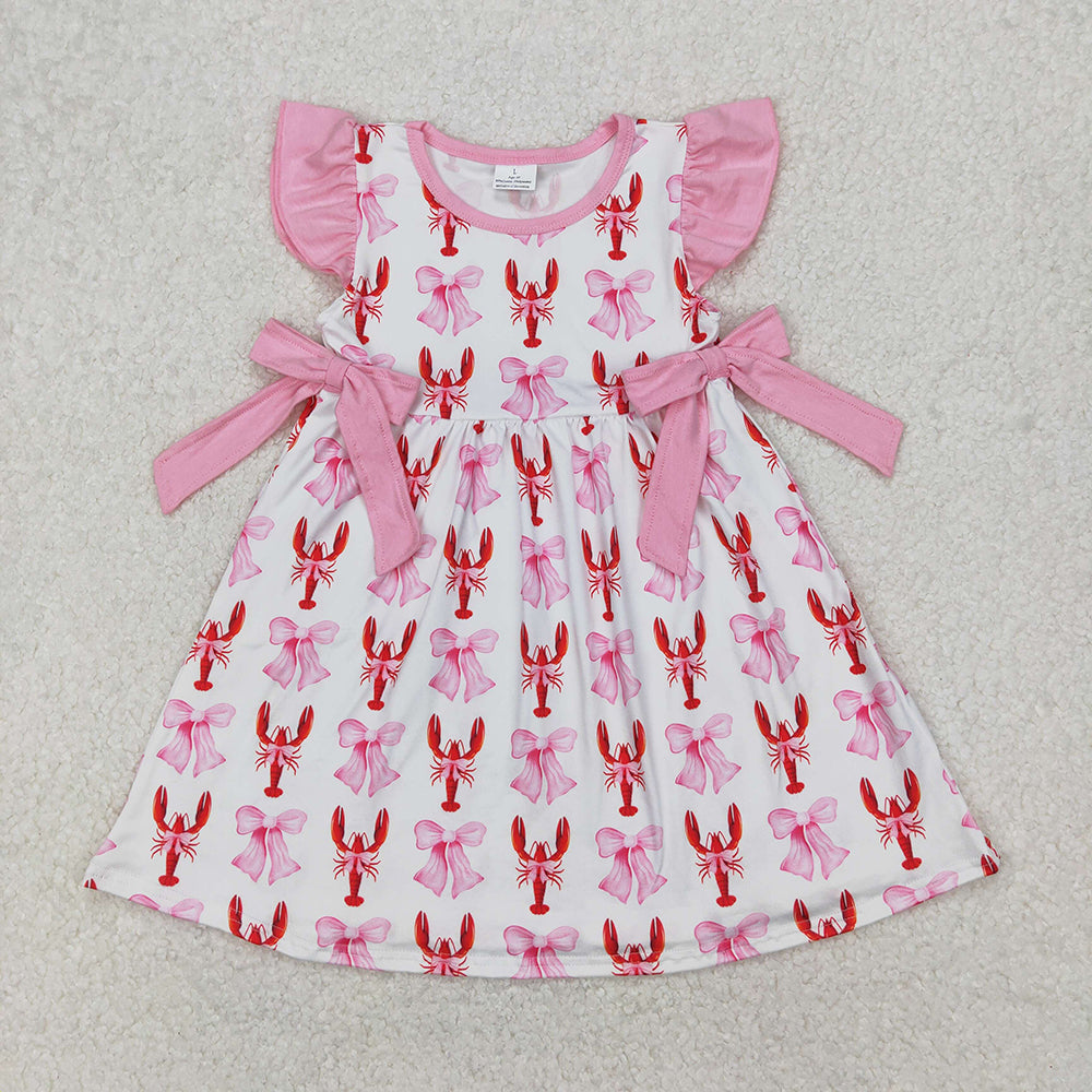 GSD1890  baby girl clothes pink crawfish bows knee length summer dresses