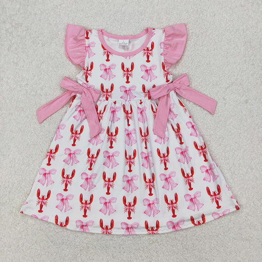 GSD1890  baby girl clothes pink crawfish bows knee length summer dresses
