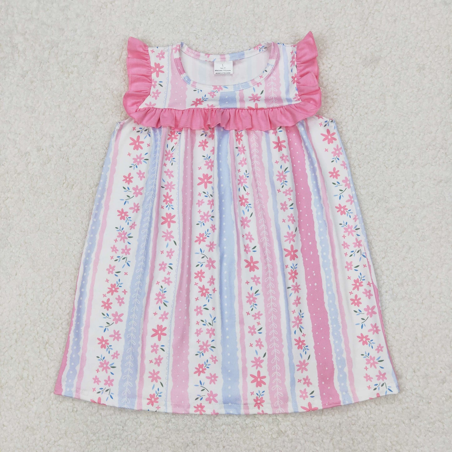 Sibling Baby Girls Sleeveless Bows Flowers Stripes Ruffle Knee Length Dresses
