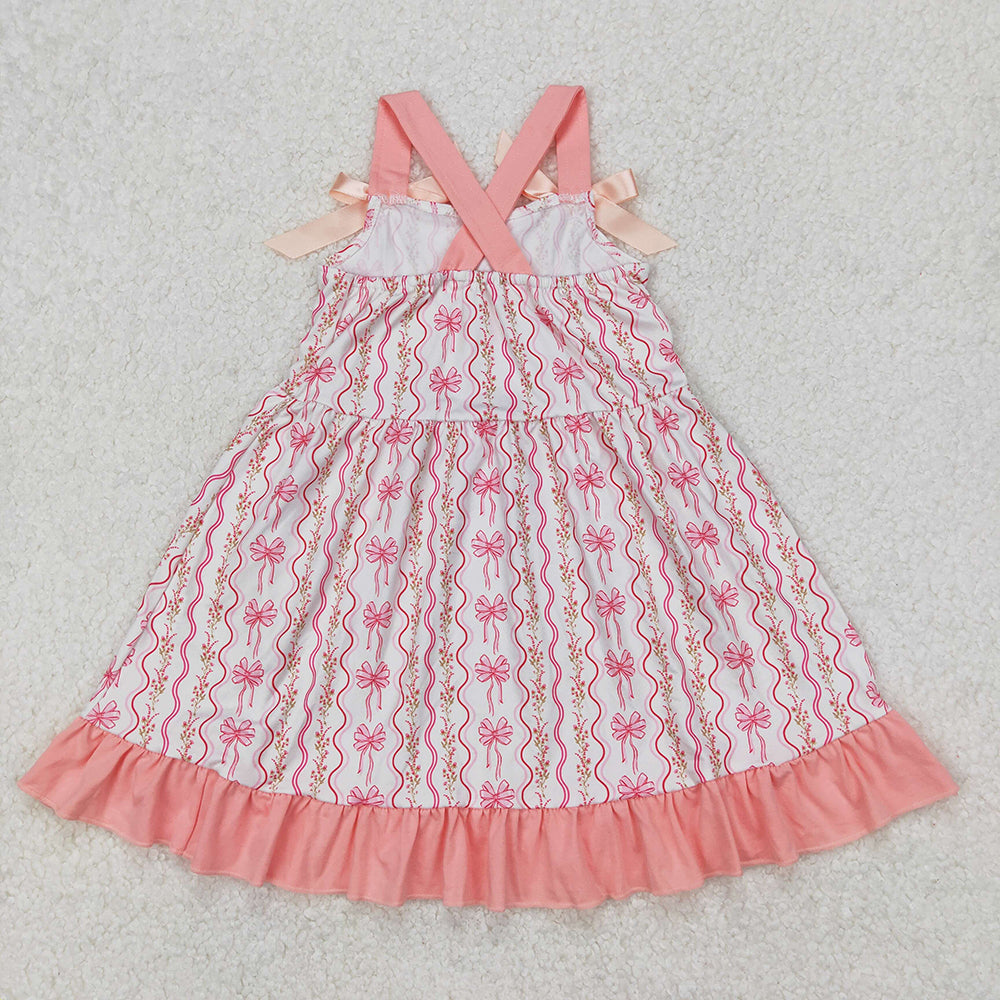 Sibling Baby Girls Pink Flowers Bows Rompers Dresses Outfits