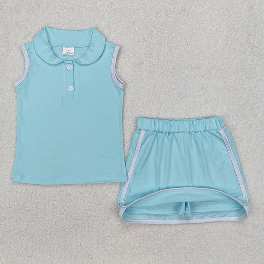 GSD1973 Baby girls Aqua blue pullover top skorts outfits sets