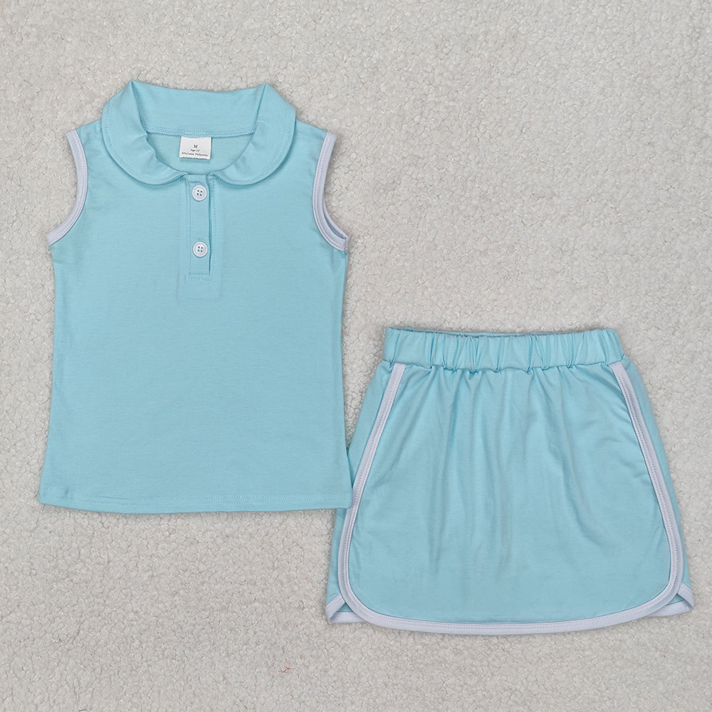 GSD1973 Baby girls Aqua blue pullover top skorts outfits sets
