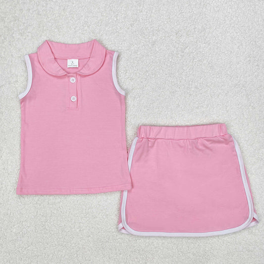 GSD1975 Baby girls pink pullover top skorts outfits sets