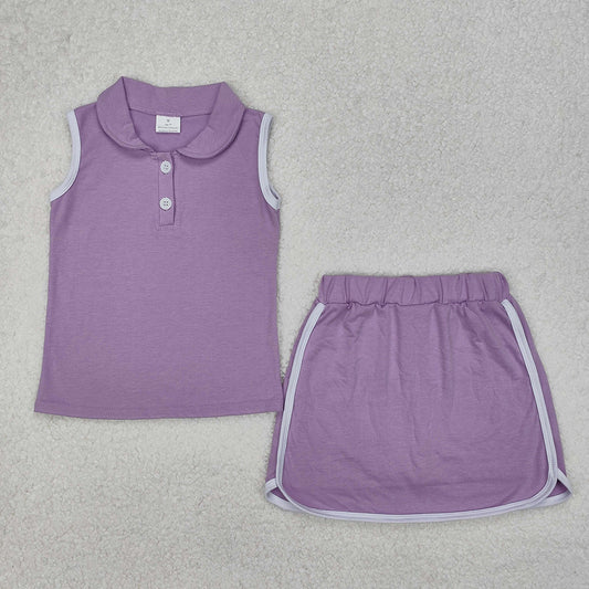 GSD1976 Baby girls purple pullover top skorts outfits sets