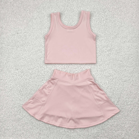 GSD1977 Baby Girls Pink Crop Top Skorts Skirts Outfits Active Sets